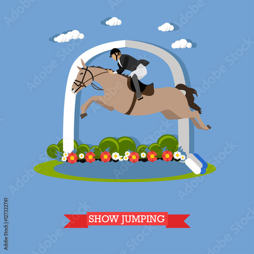 Show jumping vector illustration.