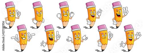 Pencil mascot vector pack, Pencil character set, vector of Pencil
