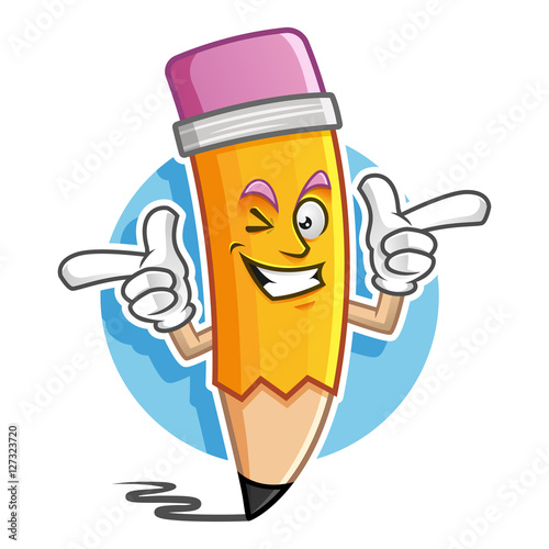 Funky wink Pencil mascot, Pencil character, Pencil cartoon