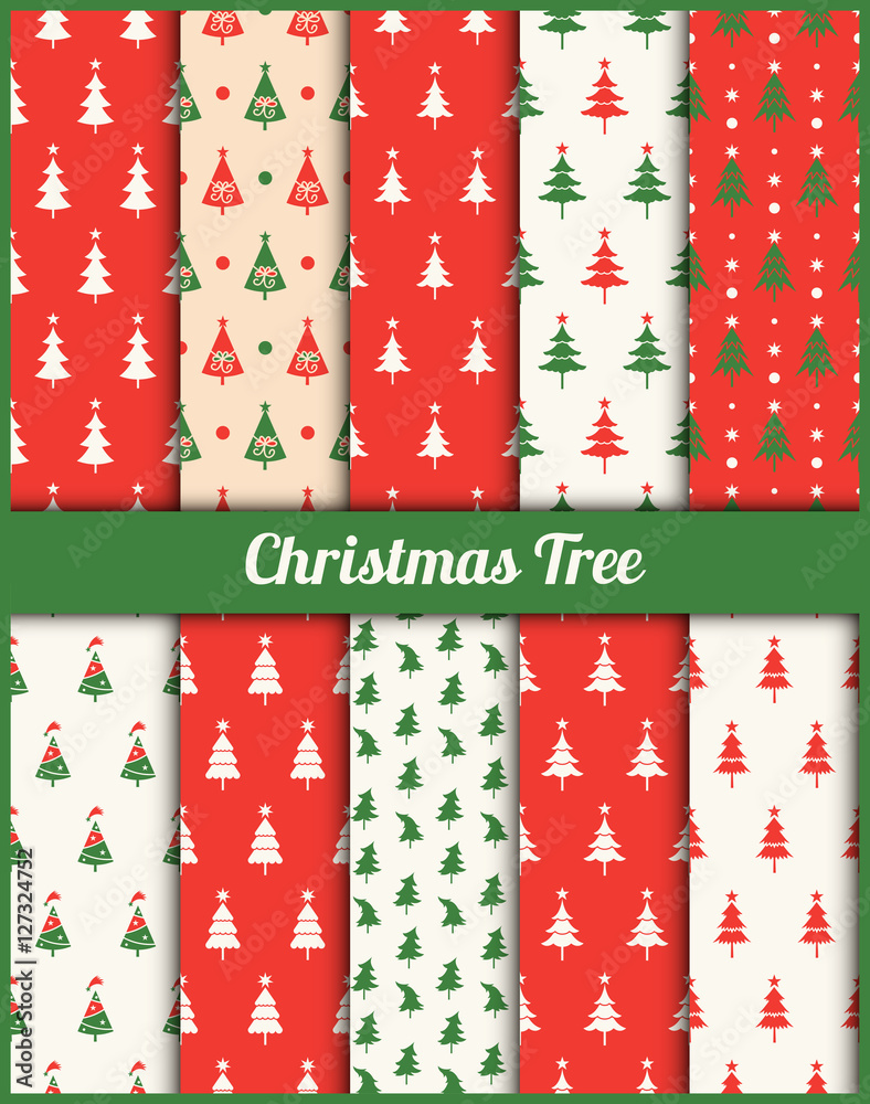 Vector set of patterns with Christmas trees.