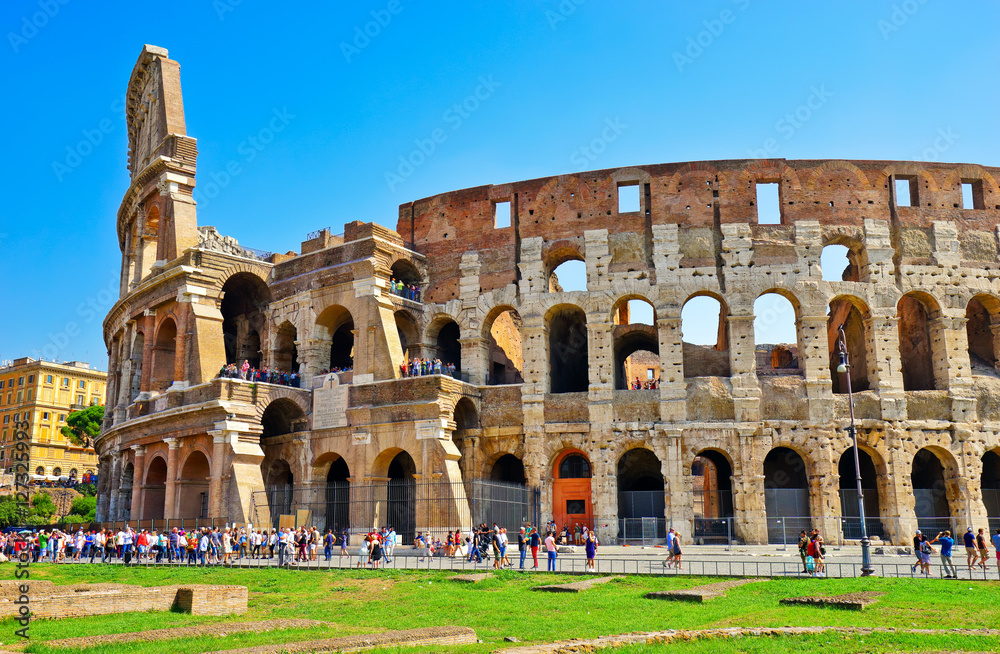 View of Colosseum in a sunny day in Rome, Italy