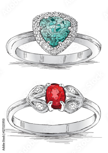 Diamond Ring Jewelry Sketch Vector Illustration