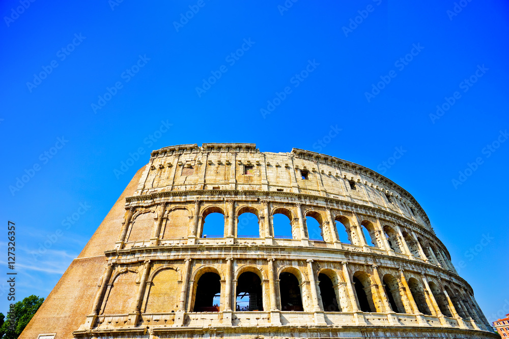 View of Colosseum in a sunny day in Rome, Italy