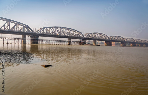 Bally bridge a multi span steel structure over the river Ganges (Hooghly). Also known as the Vivekananda Setu it connects the Howrah district with Kolkata. photo
