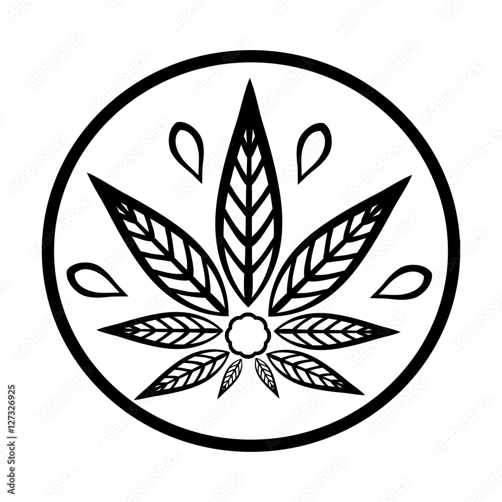 Cannabis logo. Hemp Line icons. Stylized leaf cannabis. Sign T-shirts for design, creating corporate identity and promotional products.
