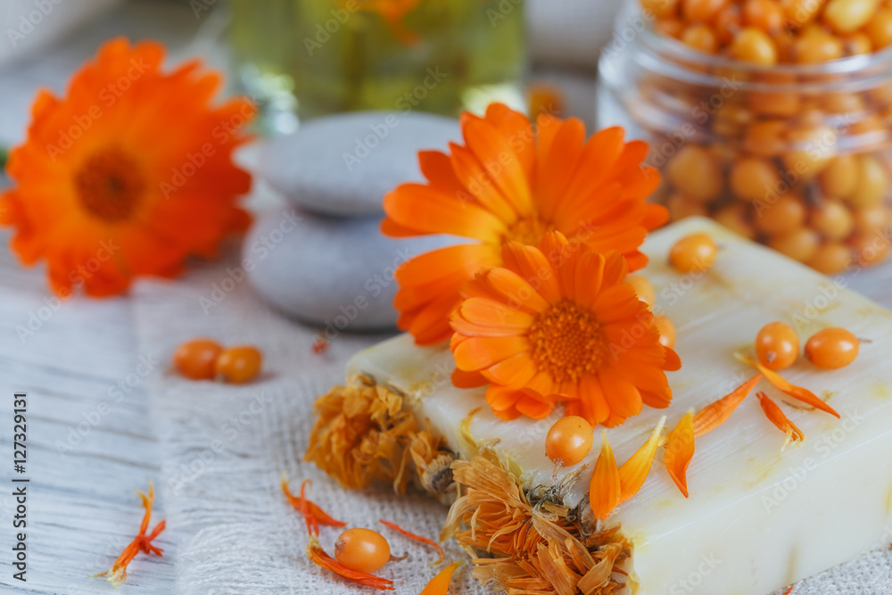 Natural handmade soap with calendula and sea buckthorn Natural handmade soap with calendula and sea buckthorn