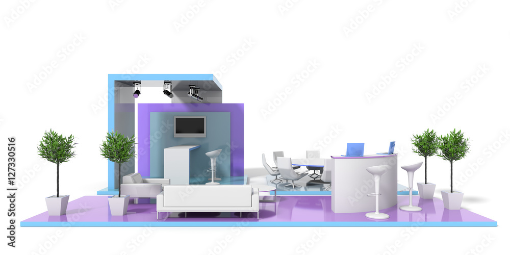 Exhibition stand on white 3d render Exhibition stand on white 3d render