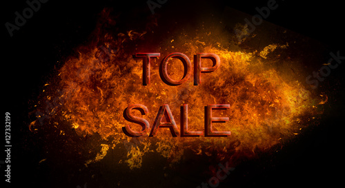 Red Top Sale written on fire flame explosion, black background