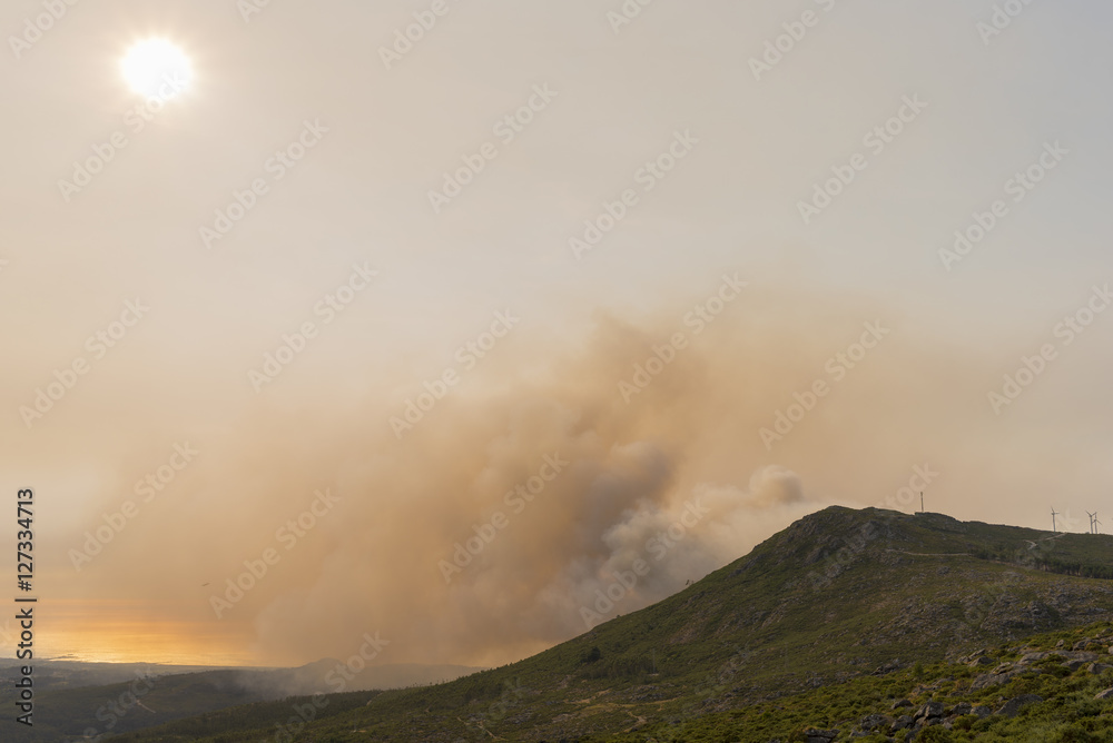 Forest fire in La Coruna, Spain.