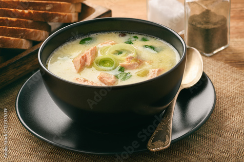 Chowder (fish soup) with rainbow trout.
