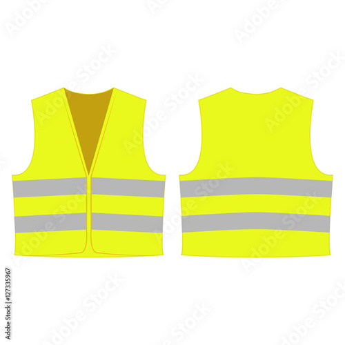 yellow reflective safety vest for people isolated vector front and back for promotion on the white background