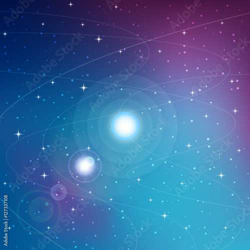 Space. The infinite universe. Starry sky and a bright planet. Vector illustration. 
