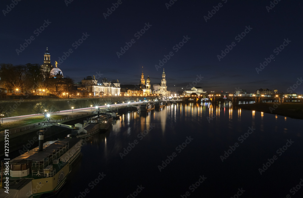 Night view of the Dresden old town architecture