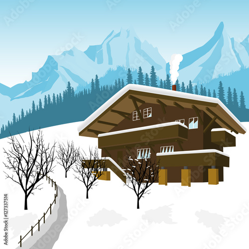 traditional alpine chalet in the mountains of Alps