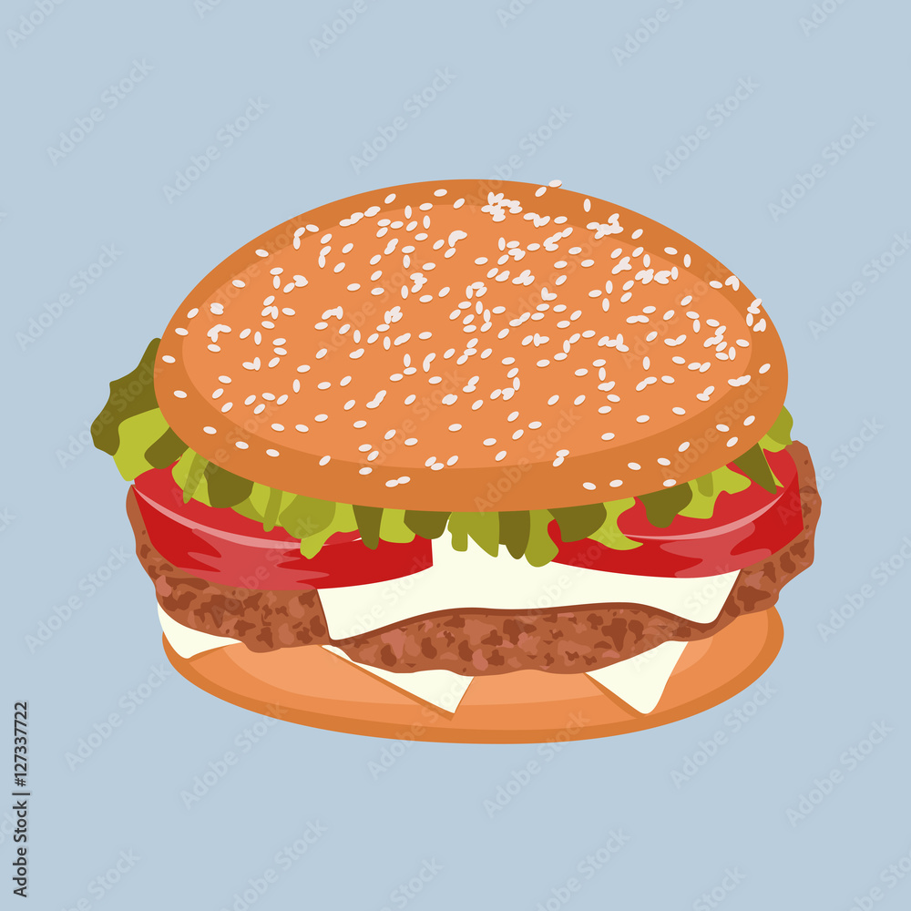 classic burger with meat, tomato, lettuce and cheese classic burger with meat, tomato, lettuce and cheese
