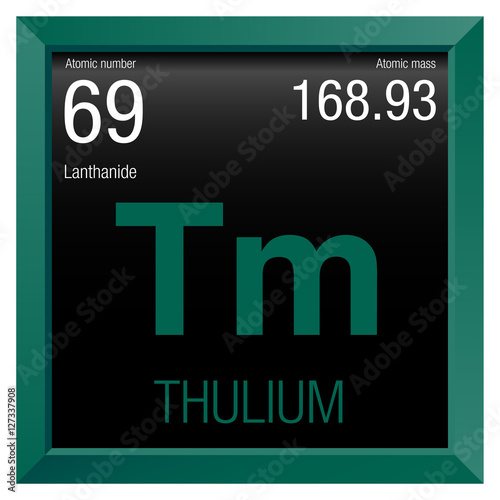 Thulium symbol. Element number 69 of the Periodic Table of the Elements - Chemistry - Green frame with black background