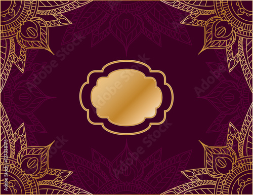 Horizontal vector background in arabic style, with red background and gold mandala ornament