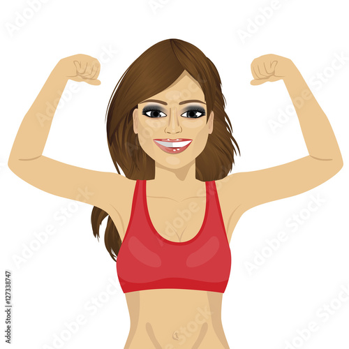 Girl showing her muscles. Fit fitness strenght health hobby concept