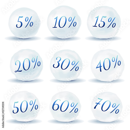 Snowball icons with discount isolated on white background. Vector illustration