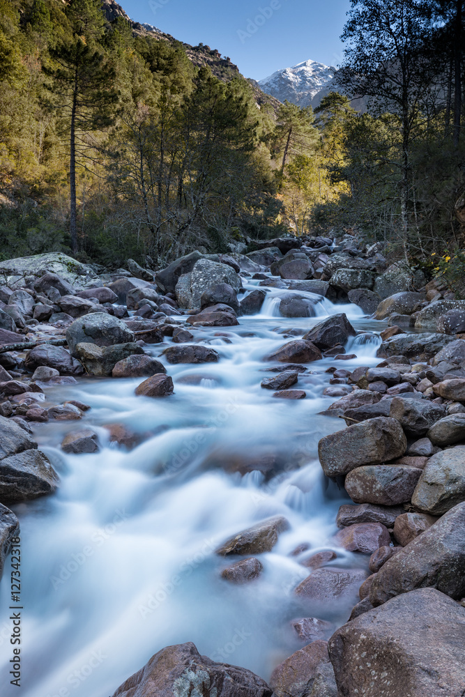 Slow shutter photo of Figarella river at Bonifatu in Corsica Slow shutter photo of Figarella river at Bonifatu in Corsica