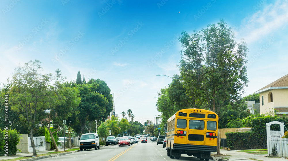 Fototapeta premium school bus in a Los Angeles neighborhood