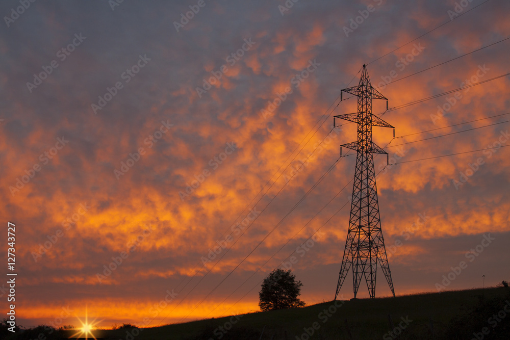 Sunset and power line
