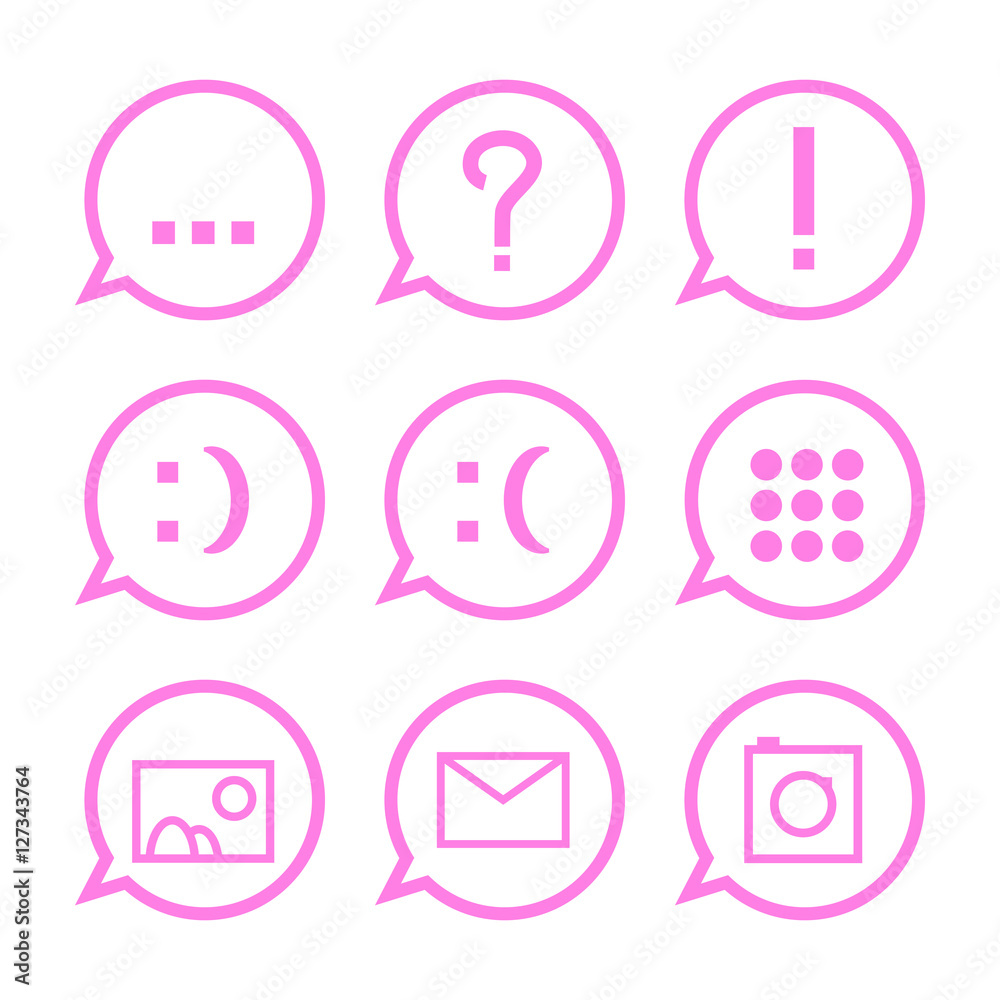 Pink communication icons in bubbles Pink communication icons in bubbles