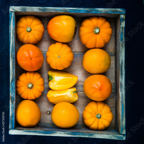Late Autumn Orange Harvest Fruits and Vegetable