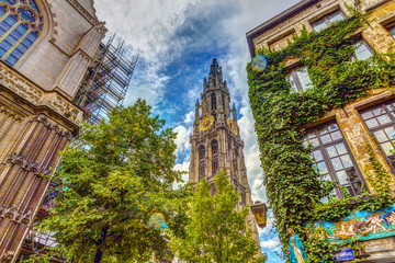 Tableau sur plexiglas Anvers Flèche gothique cathédrale Notre-Dame Anvers HDR  © mareandmare