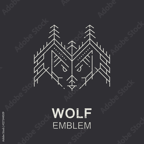 Wolf head geometric emblem, thin line style illustration