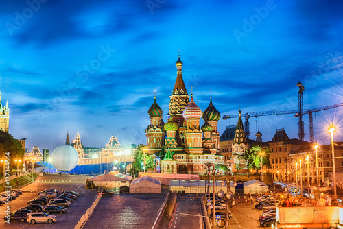 Scenic view of the Red Square at dusk, Moscow, Russia