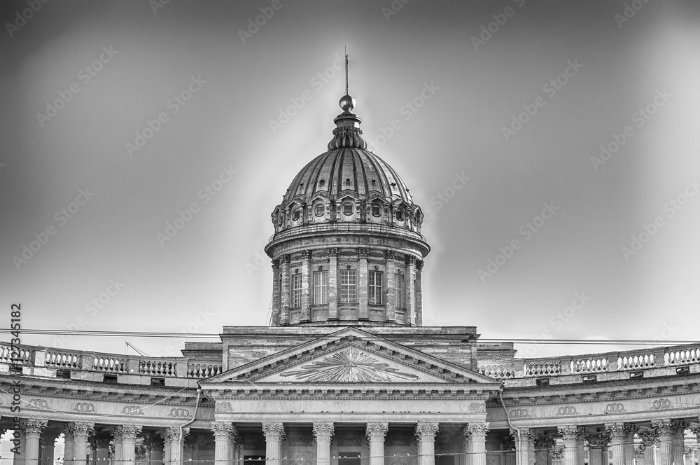 Facade and colonnade of Kazan Cathedral in St. Petersburg, Russi