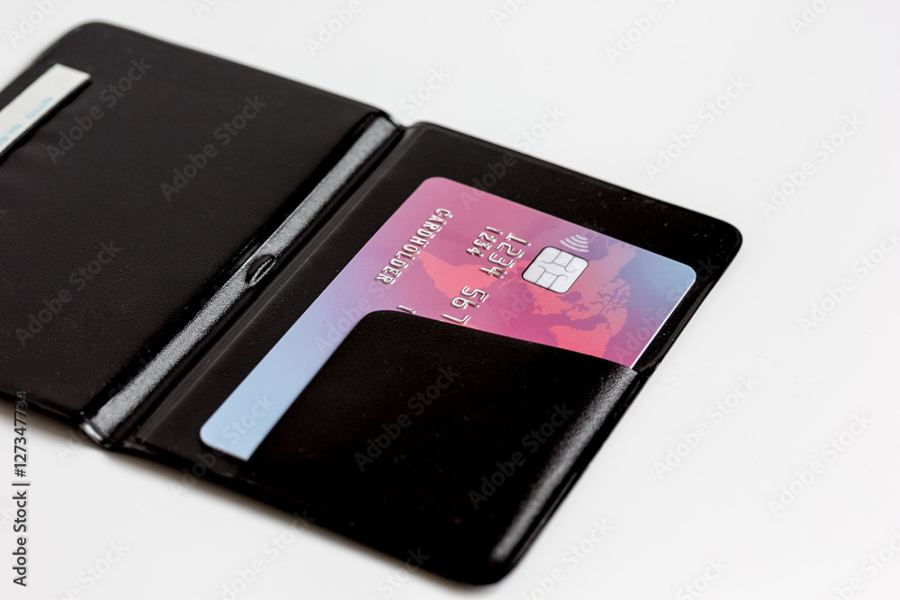 Credit cards with card holder close up online shopping Credit cards with card holder close up online shopping
