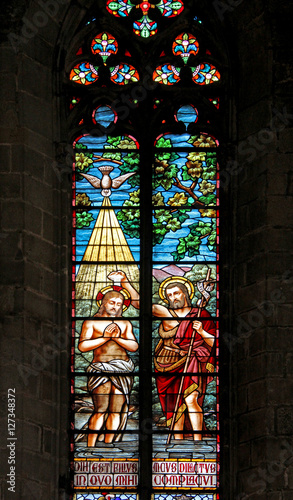 Battesimo di Gesù, vetrata; Basilica di Santa Maria del Mar, Barcellona photo