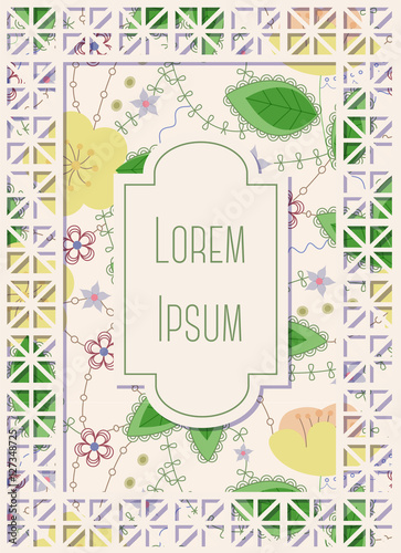 Vintage floral background with paper cut frame and banner