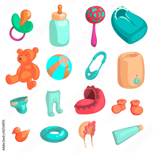 New baby biorn icons set. Cartoon illustration of 16 new baby biorn vector icons for web