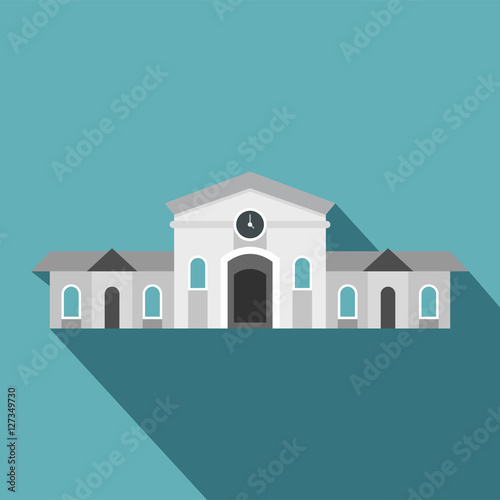 Railway station building icon. Flat illustration of railway station building vector icon for web design