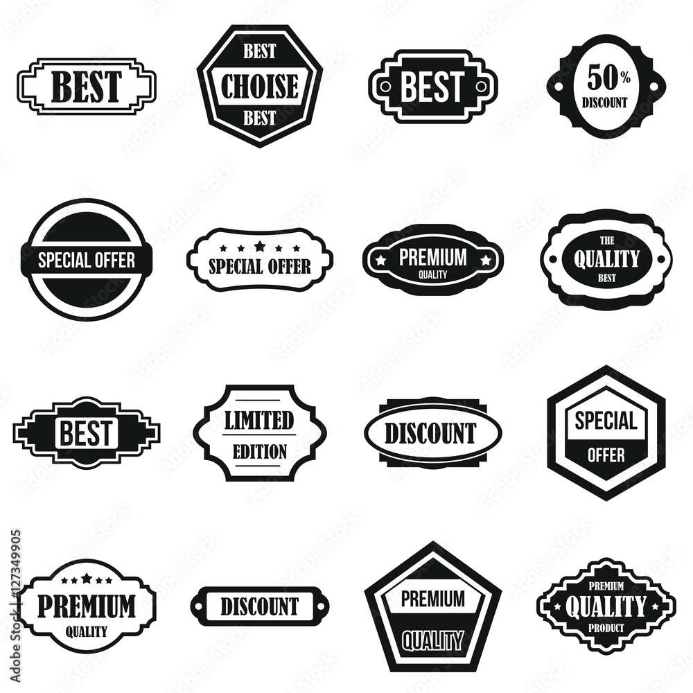 Golden labels icons set. Simple illustration of 16 golden labels vector icons for web