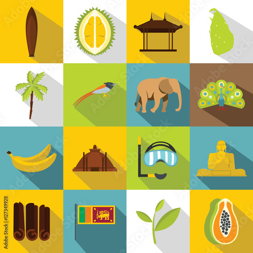 Sri Lanka travel icons set. Flat illustration of 16 Sri Lanka travel vector icons for web