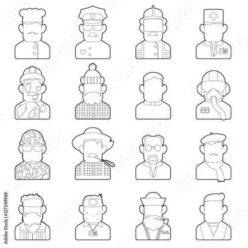 Profession icons set. Outline illustration of 16 profession vector icons for web