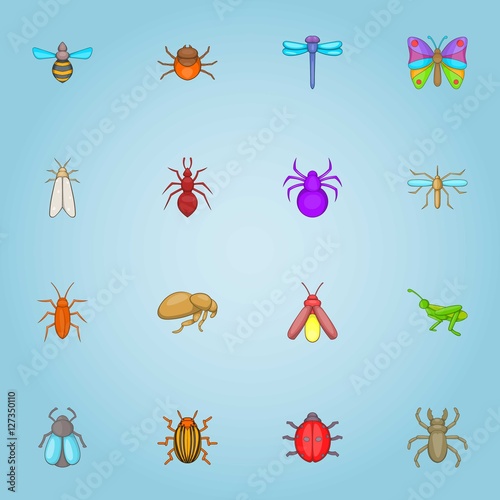 Insects icons set. Cartoon illustration of 16 insects vector icons for web