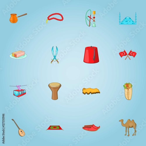 Turkey icons set. Cartoon illustration of 16 Turkey vector icons for web