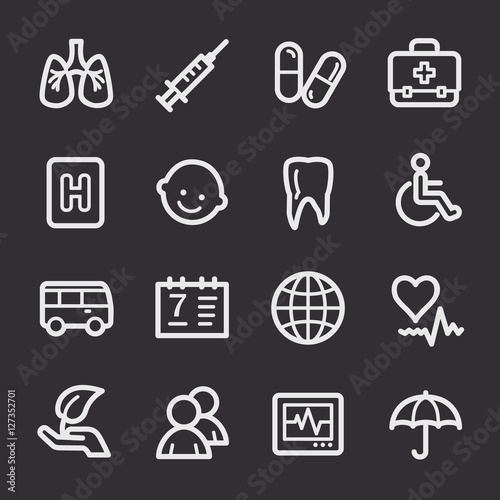 Medicine web icons.  Health and pharmacology, hospital and pharm