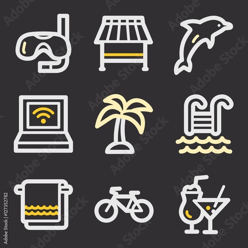 Vacation and transport vector mobile icons, tour infographics sy