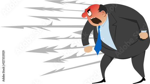 Furious man screaming, shadows of spears and arrows on the background as a metaphor of aggression, EPS 8 vector illustration, no transparencies
