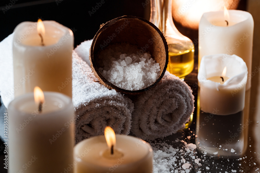 Spa treatment over dark background. Spa treatment over dark background.