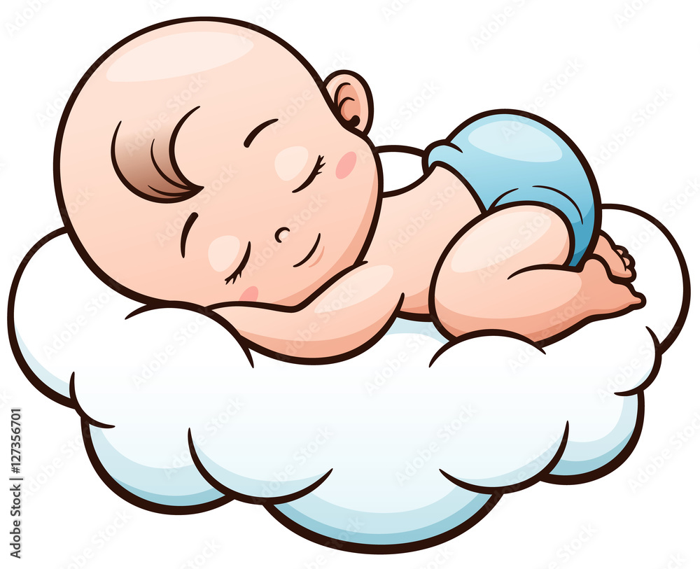 Vector Illustration of Cartoon Baby sleeping on a cloud Stock Vector |  Adobe Stock