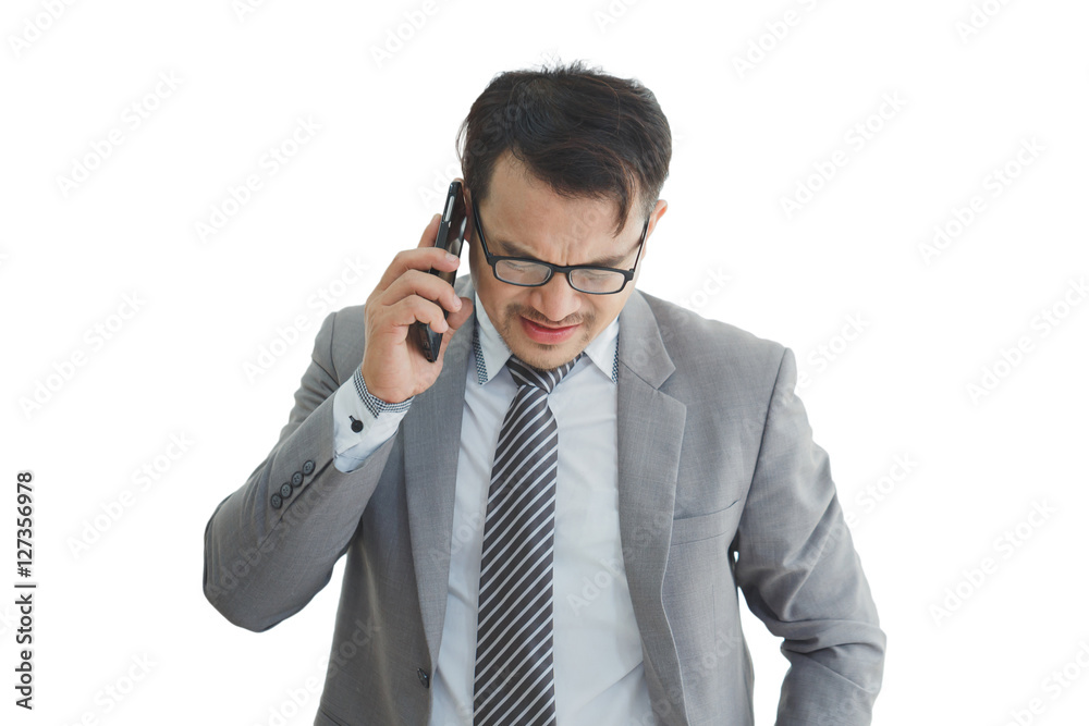 Businessman wearing suit and talking modern smartphone, employer Businessman wearing suit and talking modern smartphone, employer