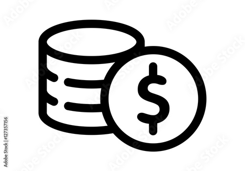 Money. Line Icon Vector. Payment system. 
Coins and Dollar cent Sign isolated on white background. 
Flat design style.