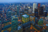 Aerial of Toronto city center after sunset